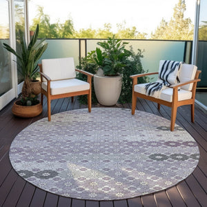 HomeRoots 5' Elegant Lavender Gray and Ivory Floral Area Rug – Stylish, Washable, Durable for Indoors & Outdoors 8' Round 617508
