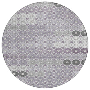 HomeRoots 5' Elegant Lavender Gray and Ivory Floral Area Rug – Stylish, Washable, Durable for Indoors & Outdoors 8' Round 617508