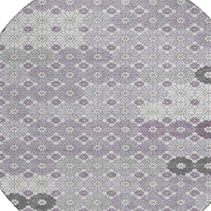 HomeRoots 5' Elegant Lavender Gray and Ivory Floral Area Rug – Stylish, Washable, Durable for Indoors & Outdoors 8' Round 617508