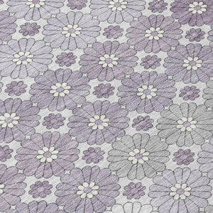HomeRoots 5' Elegant Lavender Gray and Ivory Floral Area Rug – Stylish, Washable, Durable for Indoors & Outdoors 8' Round 617508