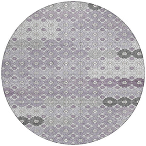 HomeRoots 5' Elegant Lavender Gray and Ivory Floral Area Rug – Stylish, Washable, Durable for Indoors & Outdoors 8' Round 617508