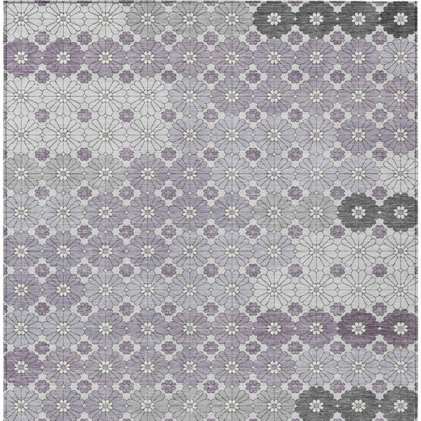 HomeRoots 5' Elegant Lavender Gray and Ivory Floral Area Rug – Stylish, Washable, Durable for Indoors & Outdoors 8' X 10' 617509