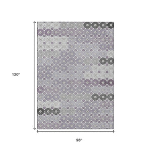 HomeRoots 5' Elegant Lavender Gray and Ivory Floral Area Rug – Stylish, Washable, Durable for Indoors & Outdoors 8' X 10' 617509