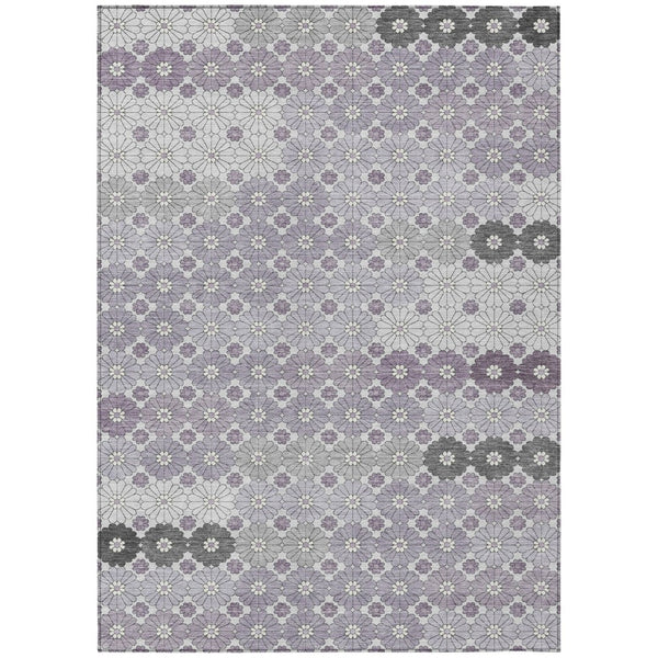 HomeRoots 5' Elegant Lavender Gray and Ivory Floral Area Rug – Stylish, Washable, Durable for Indoors & Outdoors 8' X 10' 617509