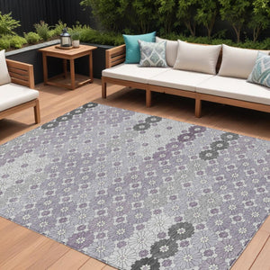 HomeRoots 5' Elegant Lavender Gray and Ivory Floral Area Rug – Stylish, Washable, Durable for Indoors & Outdoors 9' X 12' 617510
