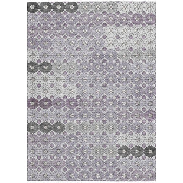 HomeRoots 5' Elegant Lavender Gray and Ivory Floral Area Rug – Stylish, Washable, Durable for Indoors & Outdoors 9' X 12' 617510