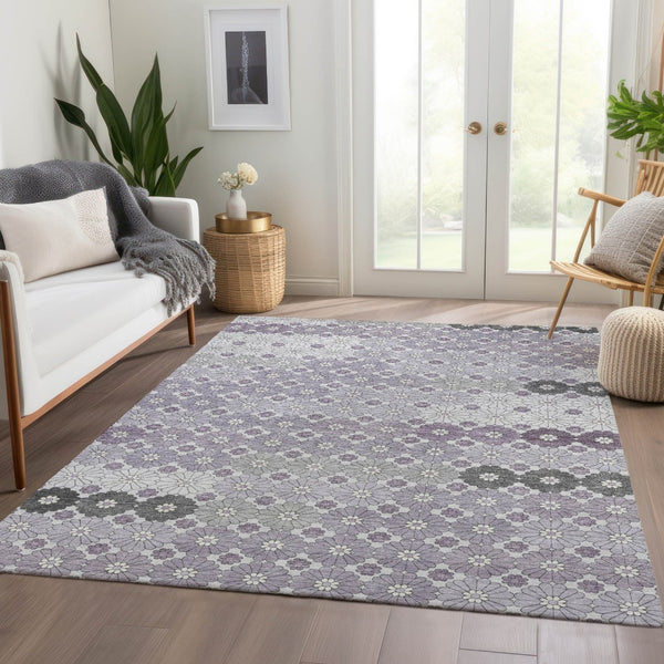 HomeRoots 5' Elegant Lavender Gray and Ivory Floral Area Rug – Stylish, Washable, Durable for Indoors & Outdoors 9' X 12' 617510