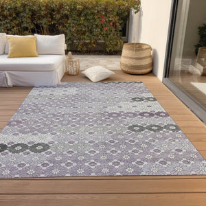 HomeRoots 5' Elegant Lavender Gray and Ivory Floral Area Rug – Stylish, Washable, Durable for Indoors & Outdoors 10' X 14' 617511