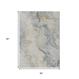 HomeRoots 5' Stylish Beige and Gray Abstract Washable Area Rug for Indoor and Outdoor High-Traffic Spaces 5' X 8' 617567