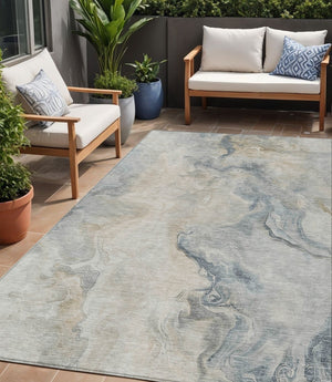 HomeRoots 5' Stylish Beige and Gray Abstract Washable Area Rug for Indoor and Outdoor High-Traffic Spaces 5' X 8' 617567