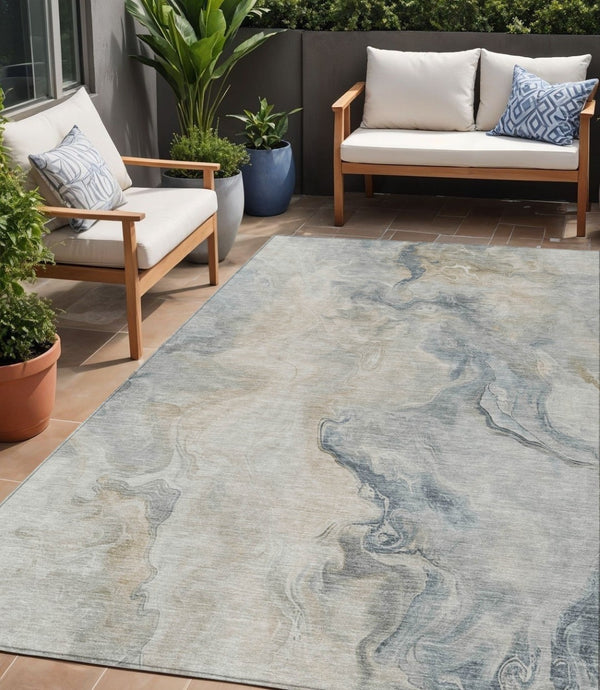 HomeRoots 5' Stylish Beige and Gray Abstract Washable Area Rug for Indoor and Outdoor High-Traffic Spaces 5' X 8' 617567