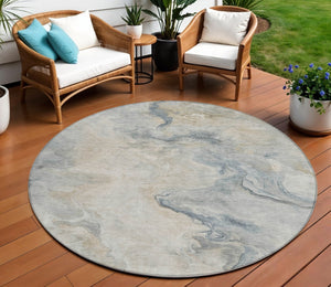 HomeRoots 5' Stylish Beige and Gray Abstract Washable Area Rug for Indoor and Outdoor High-Traffic Spaces 8' Round 617568