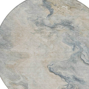 HomeRoots 5' Stylish Beige and Gray Abstract Washable Area Rug for Indoor and Outdoor High-Traffic Spaces 8' Round 617568