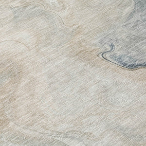 HomeRoots 5' Stylish Beige and Gray Abstract Washable Area Rug for Indoor and Outdoor High-Traffic Spaces 8' Round 617568