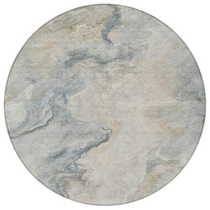 HomeRoots 5' Stylish Beige and Gray Abstract Washable Area Rug for Indoor and Outdoor High-Traffic Spaces 8' Round 617568