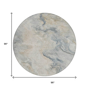 HomeRoots 5' Stylish Beige and Gray Abstract Washable Area Rug for Indoor and Outdoor High-Traffic Spaces 8' Round 617568