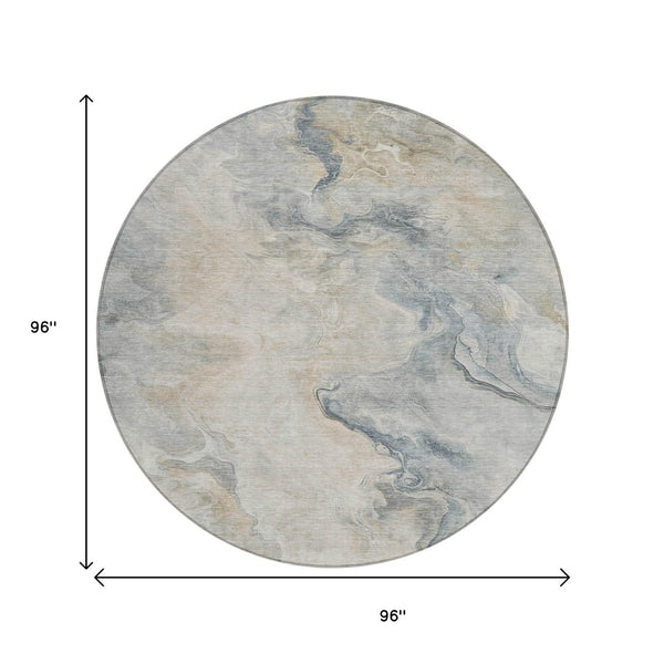 HomeRoots 5' Stylish Beige and Gray Abstract Washable Area Rug for Indoor and Outdoor High-Traffic Spaces 8' Round 617568