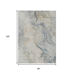 HomeRoots 5' Stylish Beige and Gray Abstract Washable Area Rug for Indoor and Outdoor High-Traffic Spaces 8' X 10' 617569