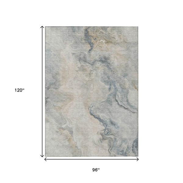 HomeRoots 5' Stylish Beige and Gray Abstract Washable Area Rug for Indoor and Outdoor High-Traffic Spaces 8' X 10' 617569