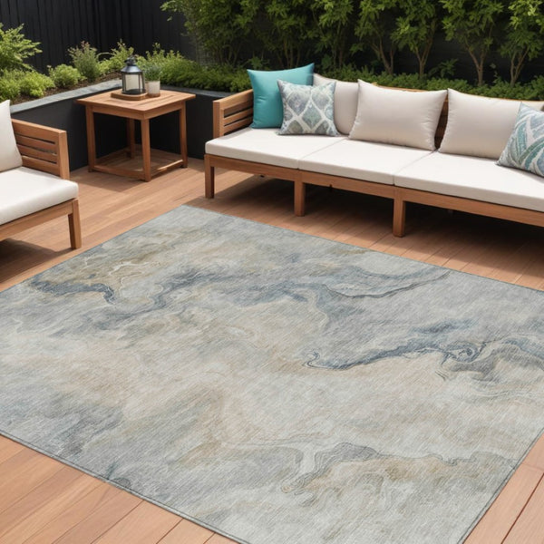 HomeRoots 5' Stylish Beige and Gray Abstract Washable Area Rug for Indoor and Outdoor High-Traffic Spaces 8' X 10' 617569