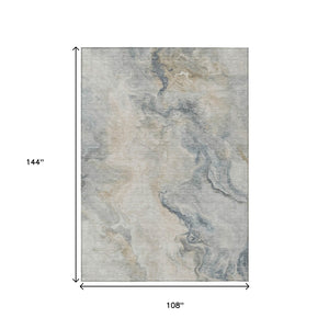 HomeRoots 5' Stylish Beige and Gray Abstract Washable Area Rug for Indoor and Outdoor High-Traffic Spaces 9' X 12' 617570