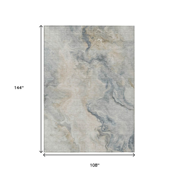 HomeRoots 5' Stylish Beige and Gray Abstract Washable Area Rug for Indoor and Outdoor High-Traffic Spaces 9' X 12' 617570