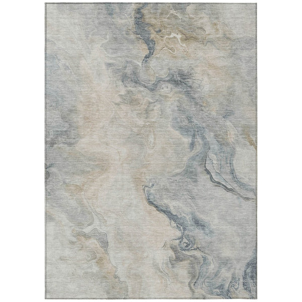 HomeRoots 5' Stylish Beige and Gray Abstract Washable Area Rug for Indoor and Outdoor High-Traffic Spaces 9' X 12' 617570