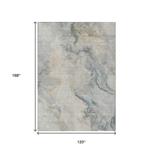 HomeRoots 5' Stylish Beige and Gray Abstract Washable Area Rug for Indoor and Outdoor High-Traffic Spaces 10' X 14' 617571
