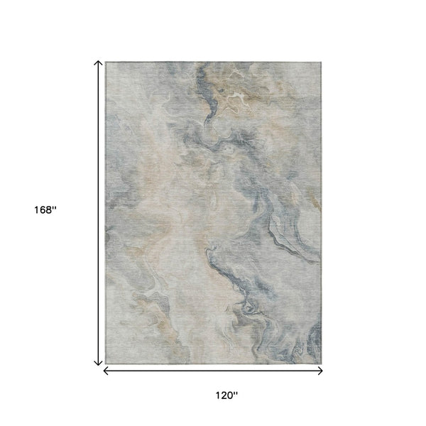 HomeRoots 5' Stylish Beige and Gray Abstract Washable Area Rug for Indoor and Outdoor High-Traffic Spaces 10' X 14' 617571
