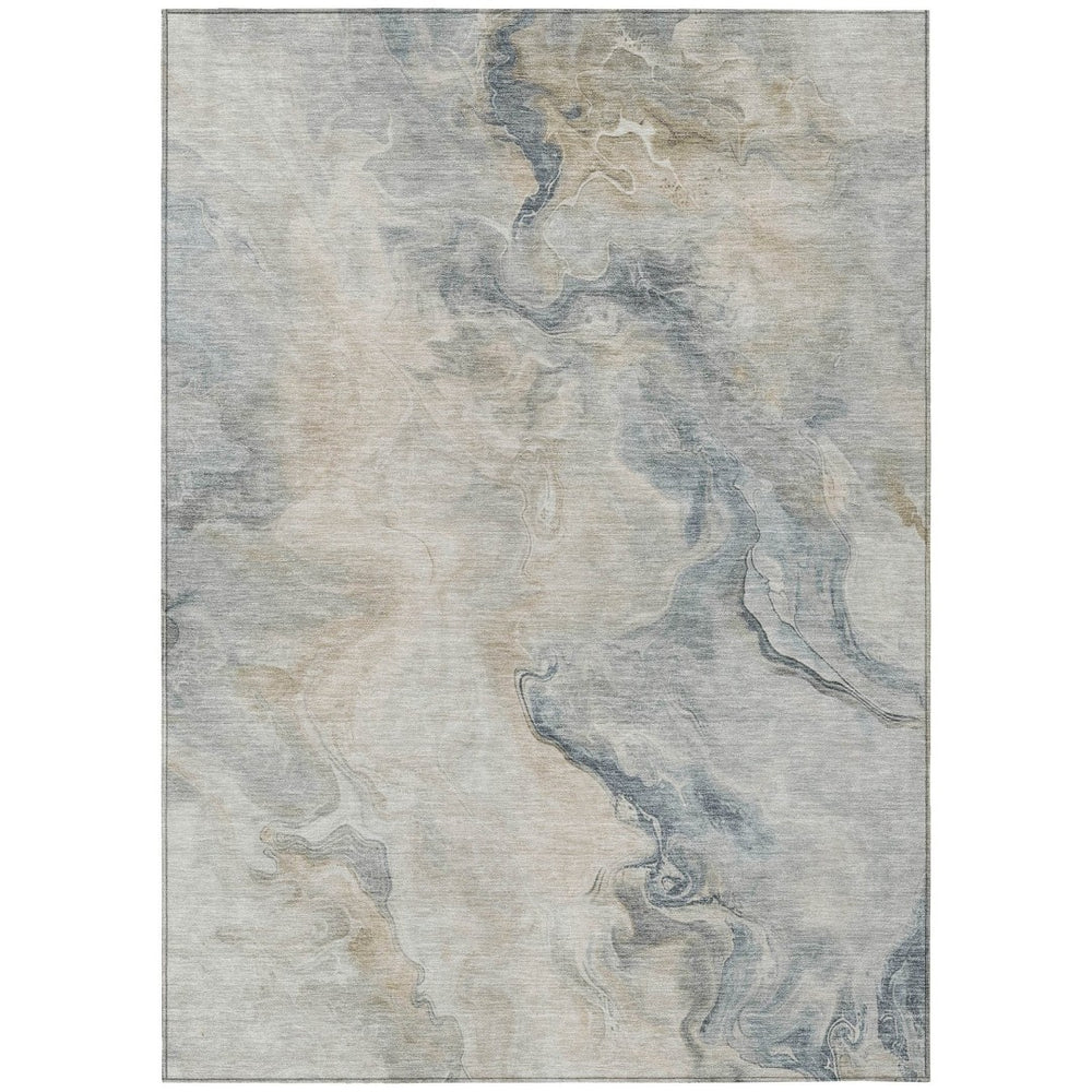 HomeRoots 5' Stylish Beige and Gray Abstract Washable Area Rug for Indoor and Outdoor High-Traffic Spaces 10' X 14' 617571