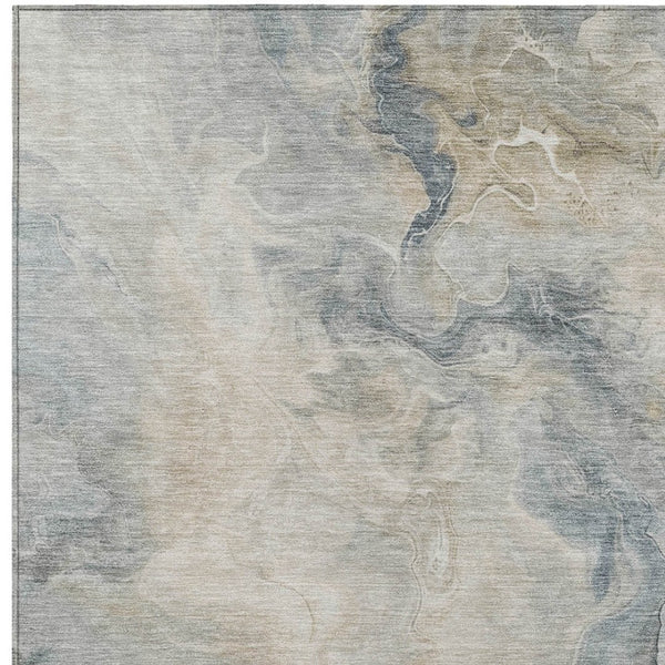 HomeRoots 5' Stylish Beige and Gray Abstract Washable Area Rug for Indoor and Outdoor High-Traffic Spaces 10' X 14' 617571