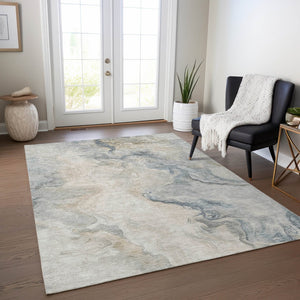 HomeRoots 5' Stylish Beige and Gray Abstract Washable Area Rug for Indoor and Outdoor High-Traffic Spaces 10' X 14' 617571