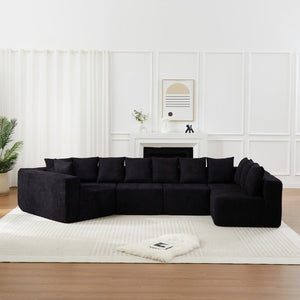 English Elm [video]151.6-inch Modular Chenille Sectional with Deep Seats and Chaise for Open Living Spaces Black W3505S00059
