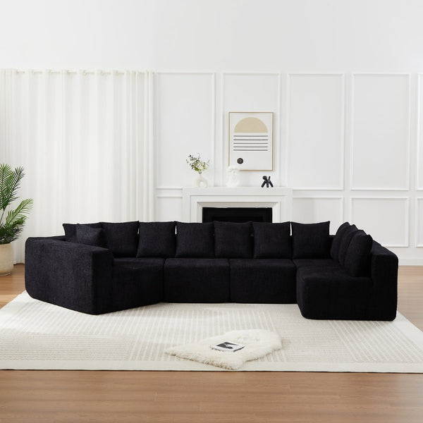 English Elm [video]151.6-inch Modular Chenille Sectional with Deep Seats and Chaise for Open Living Spaces Black W3505S00059