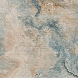 HomeRoots 5' Modern Teal Blue Coral Ivory Abstract Area Rug - Washable, Indoor/Outdoor, Stain-Resistant Design 5' X 8' 617585