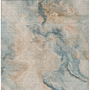 HomeRoots 5' Modern Teal Blue Coral Ivory Abstract Area Rug - Washable, Indoor/Outdoor, Stain-Resistant Design 8' X 10' 617587