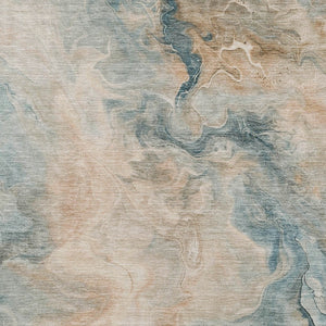 HomeRoots 5' Modern Teal Blue Coral Ivory Abstract Area Rug - Washable, Indoor/Outdoor, Stain-Resistant Design 8' X 10' 617587