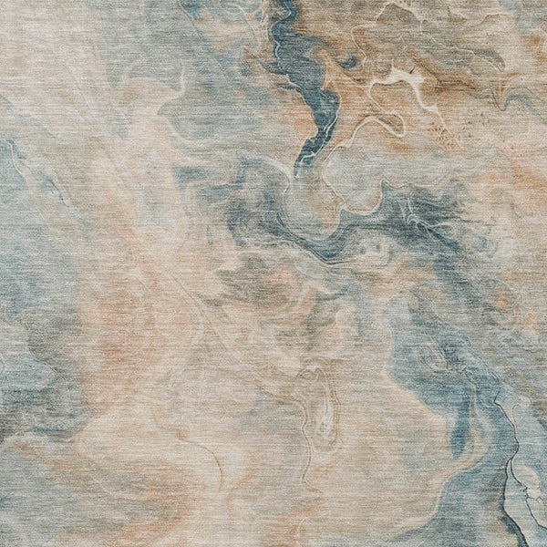 HomeRoots 5' Modern Teal Blue Coral Ivory Abstract Area Rug - Washable, Indoor/Outdoor, Stain-Resistant Design 8' X 10' 617587