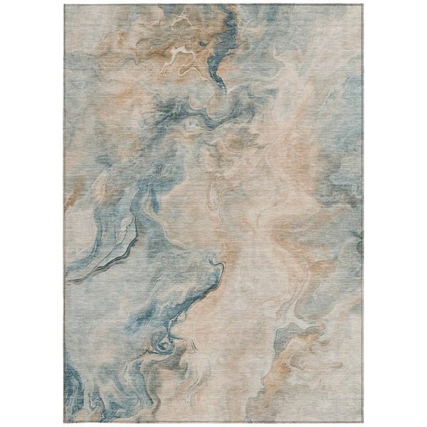 HomeRoots 5' Modern Teal Blue Coral Ivory Abstract Area Rug - Washable, Indoor/Outdoor, Stain-Resistant Design 10' X 14' 617589