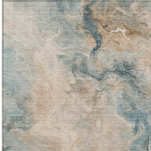 HomeRoots 5' Modern Teal Blue Coral Ivory Abstract Area Rug - Washable, Indoor/Outdoor, Stain-Resistant Design 10' X 14' 617589
