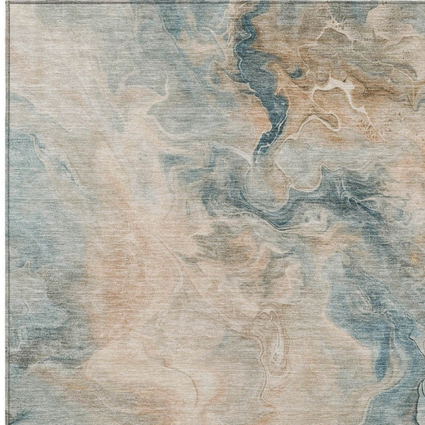 HomeRoots 5' Modern Teal Blue Coral Ivory Abstract Area Rug - Washable, Indoor/Outdoor, Stain-Resistant Design 10' X 14' 617589