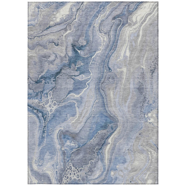 HomeRoots 5' Denim Blue and Ivory Abstract Washable Area Rug – Stylish, Durable, and Ideal for Indoor/Outdoor Use 5' X 8' 617597