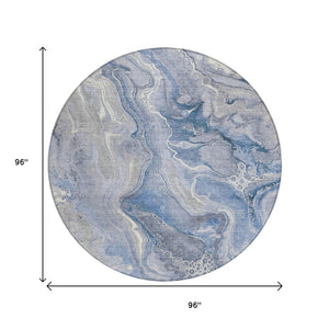 HomeRoots 5' Denim Blue and Ivory Abstract Washable Area Rug – Stylish, Durable, and Ideal for Indoor/Outdoor Use 8' Round 617598
