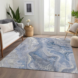 HomeRoots 5' Denim Blue and Ivory Abstract Washable Area Rug – Stylish, Durable, and Ideal for Indoor/Outdoor Use 8' X 10' 617599