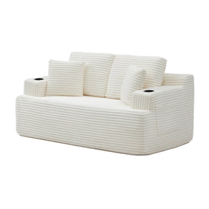 English Elm Boneless Floor Sofa Corduroy Upholstered 5 Seat Low Profile with Cup Holders for Living Room Beige W1117S00437
