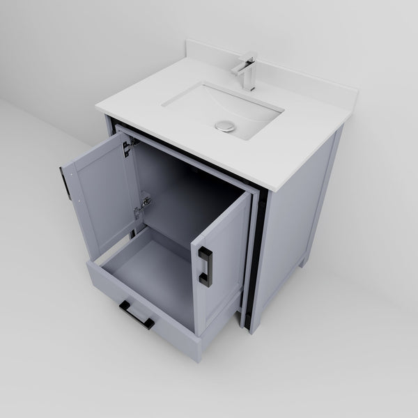 English Elm Dark Grey Bath Vanity With White Quartz Top & Faucet Set - Modern Design For Compact Spaces B2731P260591