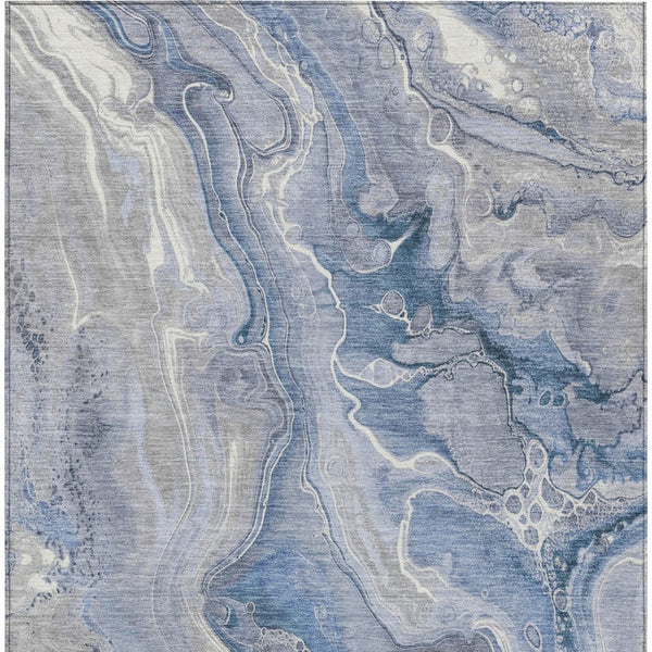 HomeRoots 5' Denim Blue and Ivory Abstract Washable Area Rug – Stylish, Durable, and Ideal for Indoor/Outdoor Use 9' X 12' 617600