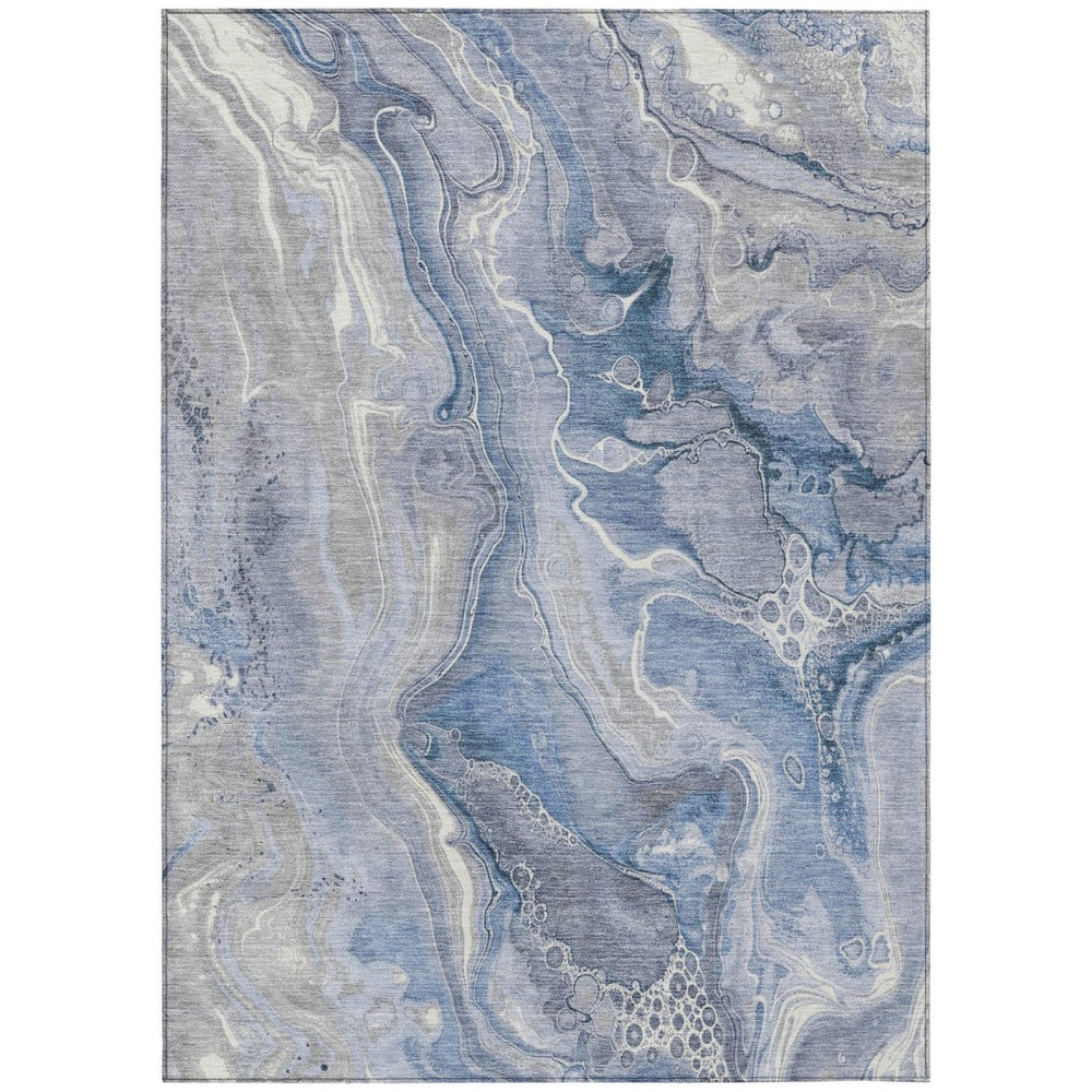 HomeRoots 5' Denim Blue and Ivory Abstract Washable Area Rug – Stylish, Durable, and Ideal for Indoor/Outdoor Use 9' X 12' 617600