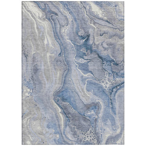HomeRoots 5' Denim Blue and Ivory Abstract Washable Area Rug – Stylish, Durable, and Ideal for Indoor/Outdoor Use 9' X 12' 617600