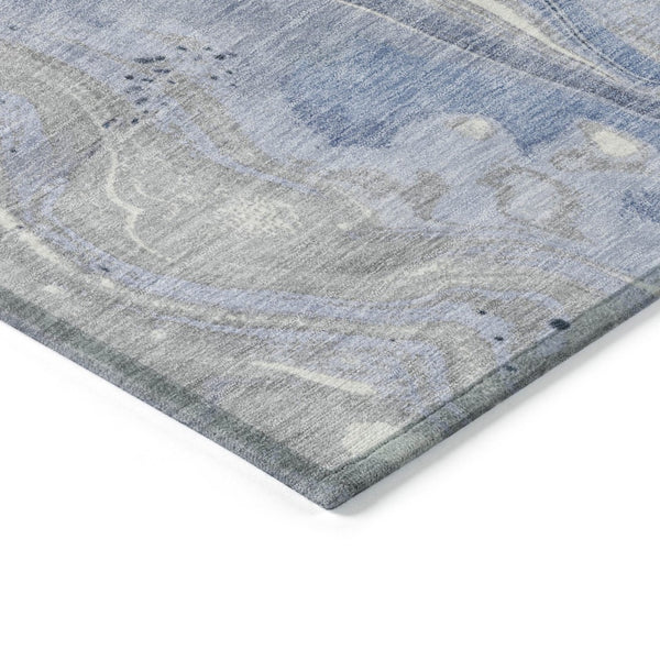 HomeRoots 5' Denim Blue and Ivory Abstract Washable Area Rug – Stylish, Durable, and Ideal for Indoor/Outdoor Use 9' X 12' 617600